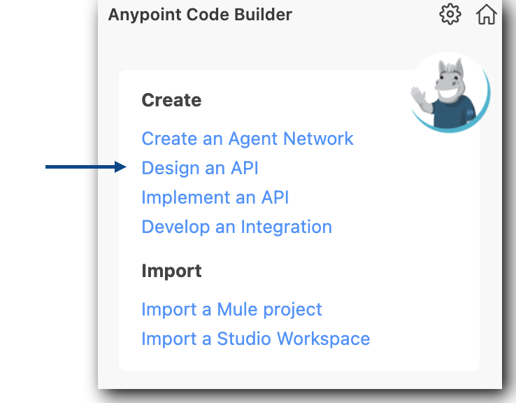 *Design an API* link highlighted in the *Create* section