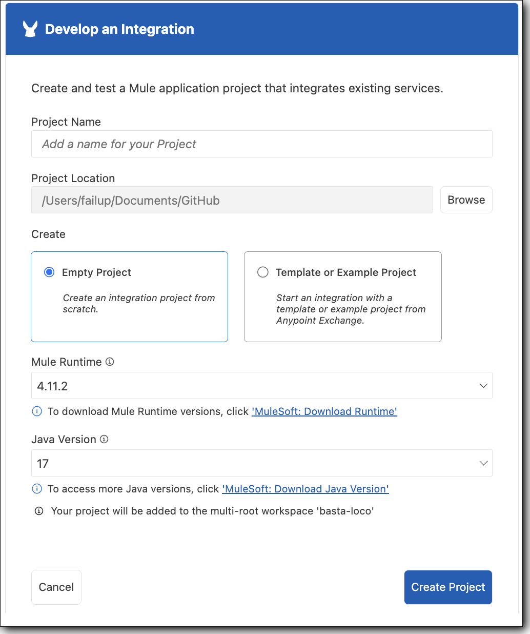Create integration project from scratch.