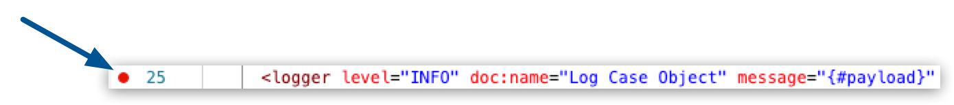 A line of code with the breakpoint highlighted
