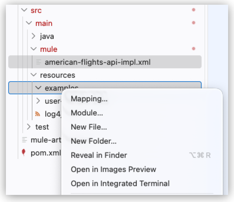 The project explorer with the examples folder highlighted and New File selected from the context menu