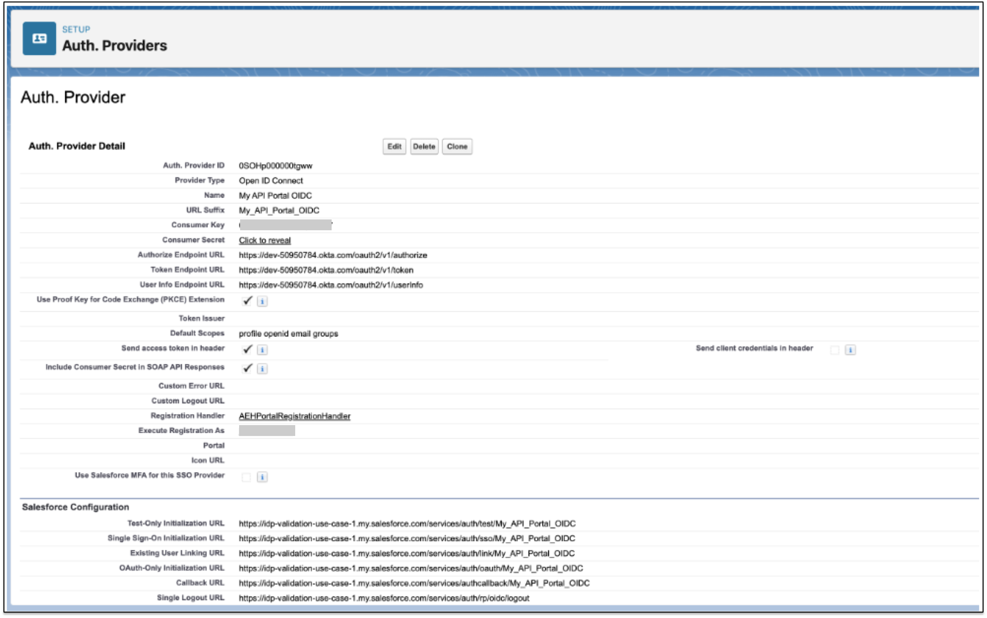 An example of Salesforce Auth. Provider