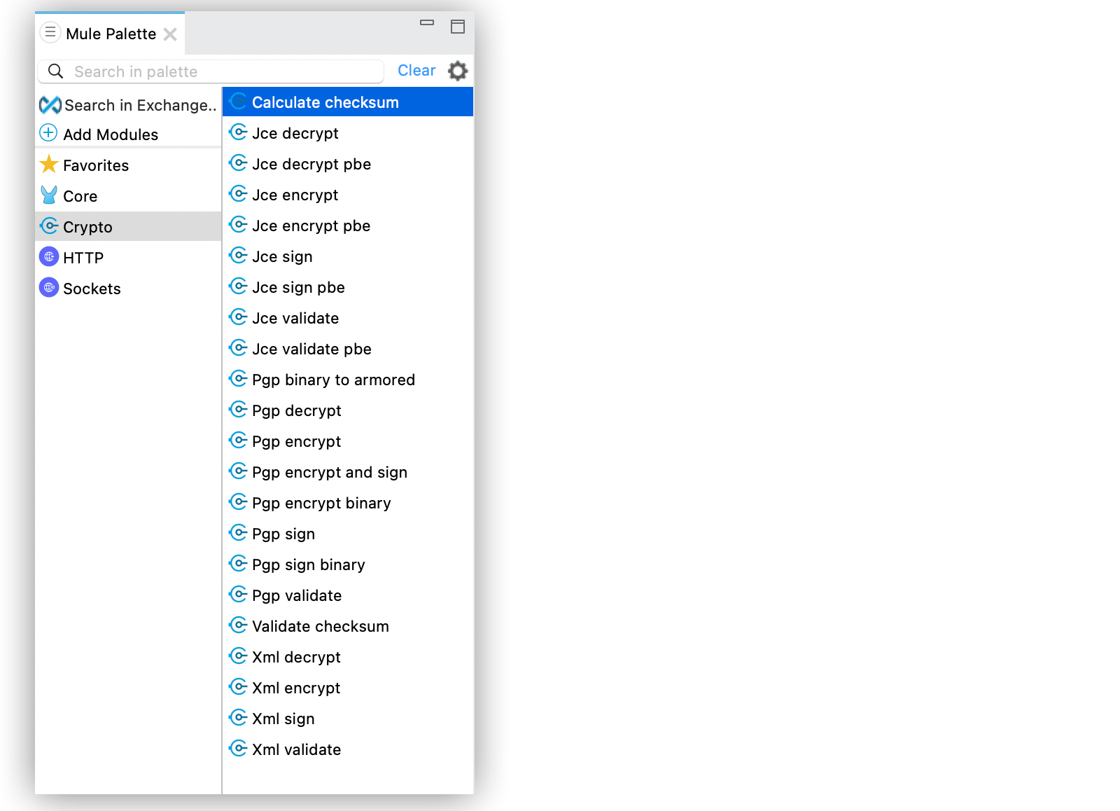 Cryptography module operations in Mule palette