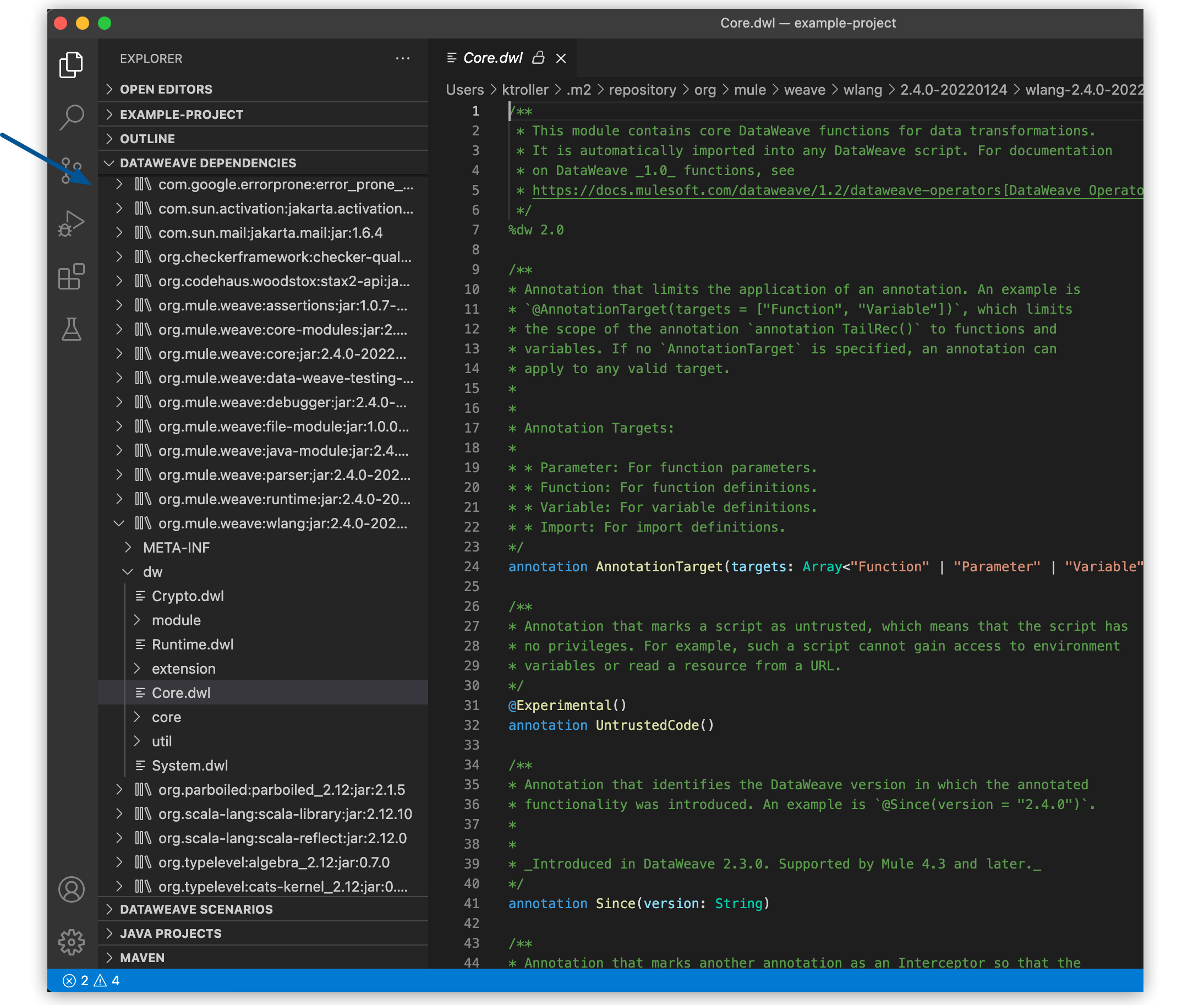 DataWeave Dependencies View
