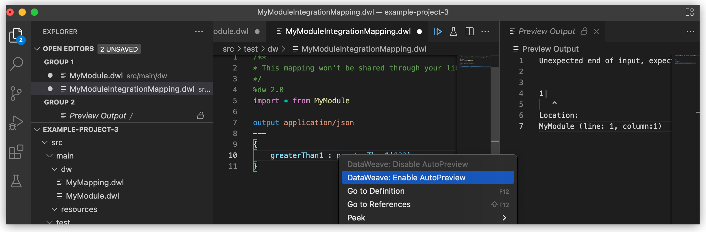 DataWeave: Enable AutoPreview option