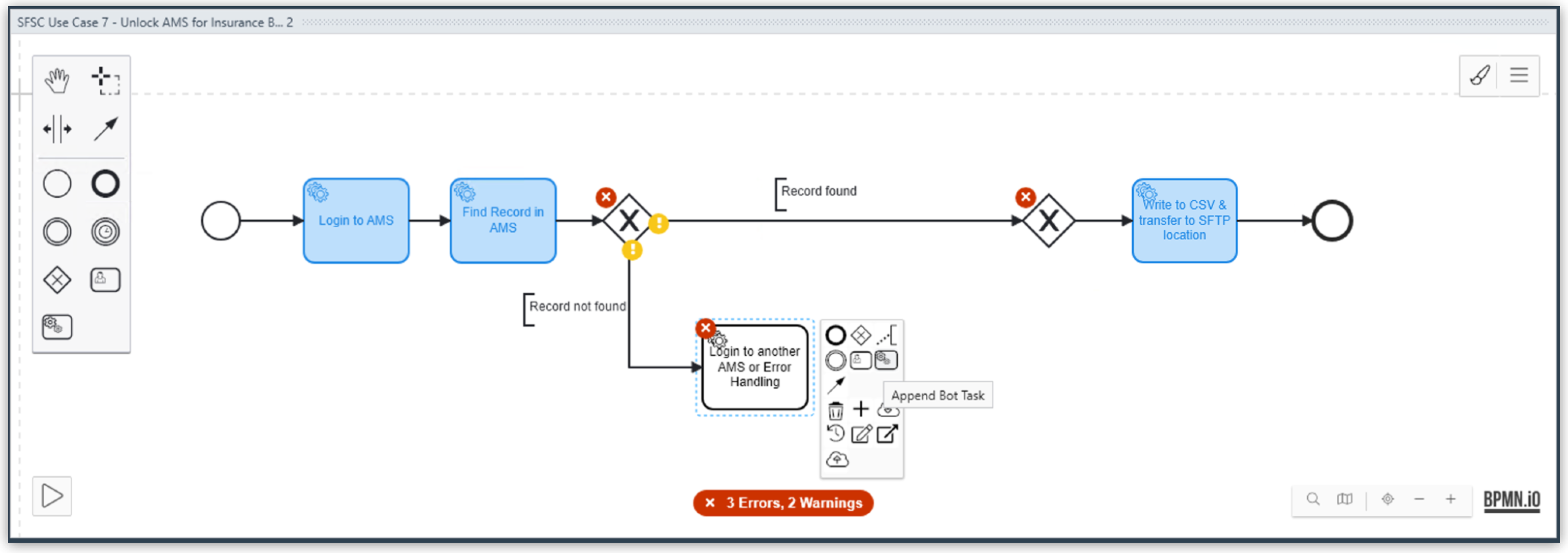 RPA Builder option for adding an activity to the process model