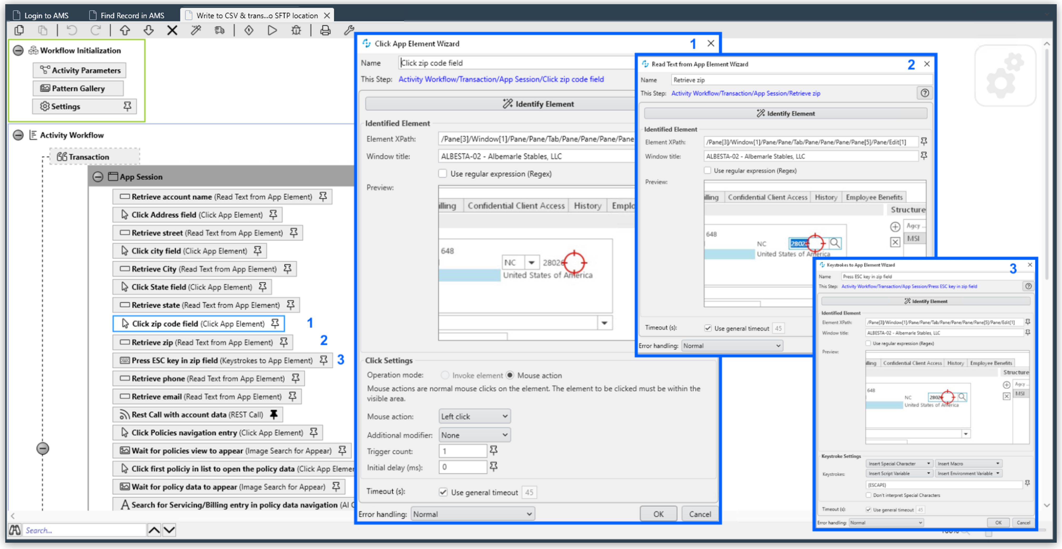 RPA Builder workflow for entering and leaving a field before reading text