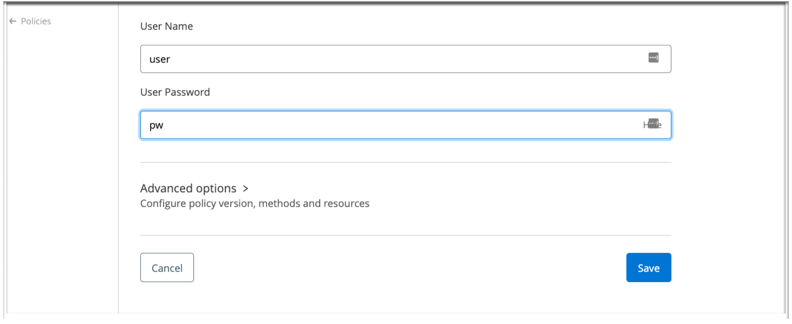 A form with fields to input a username and password