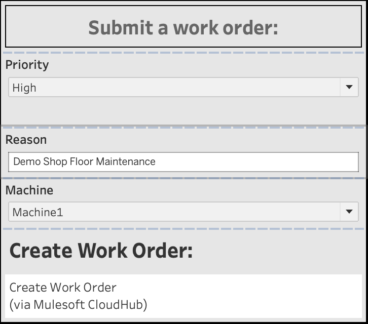 Tableau Submit a Work Order dialog