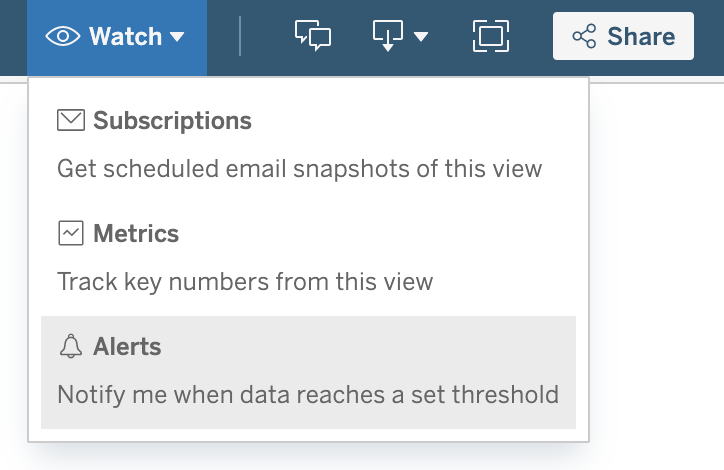 Tableau Online alert configuration