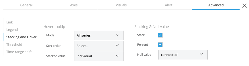 Advanced graph settings, Stack and Hover
