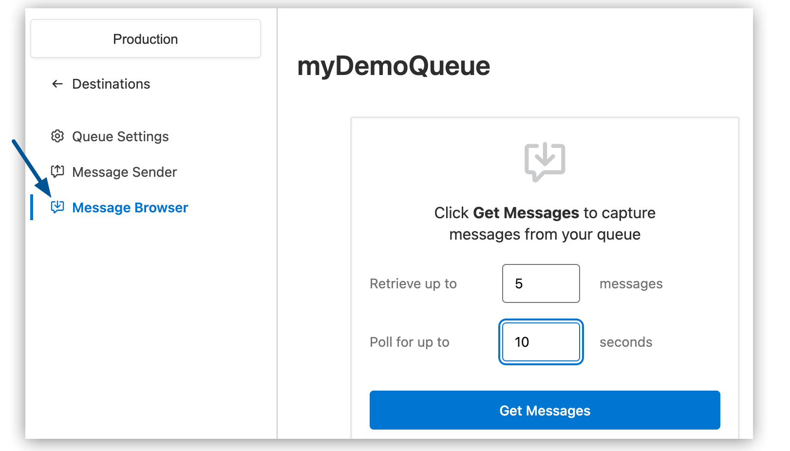 Message Browser option in the navigation menu