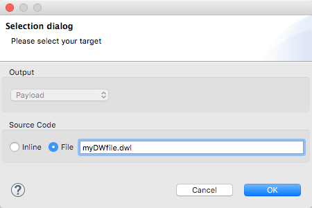 A target output payload with an option to choose a source code