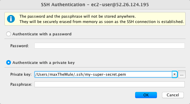 An SSH authentication dialog for YourKit