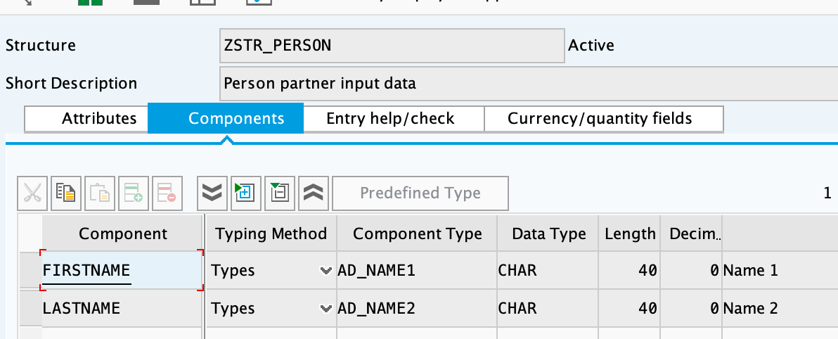 SAP structure definition for ZSTR_PERSON