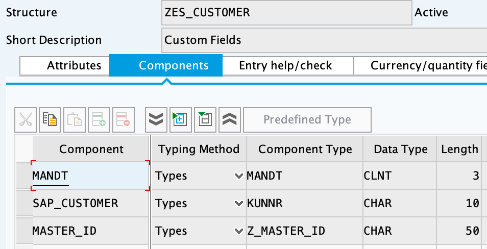 SAP structure definition for ZES_CUSTOMER