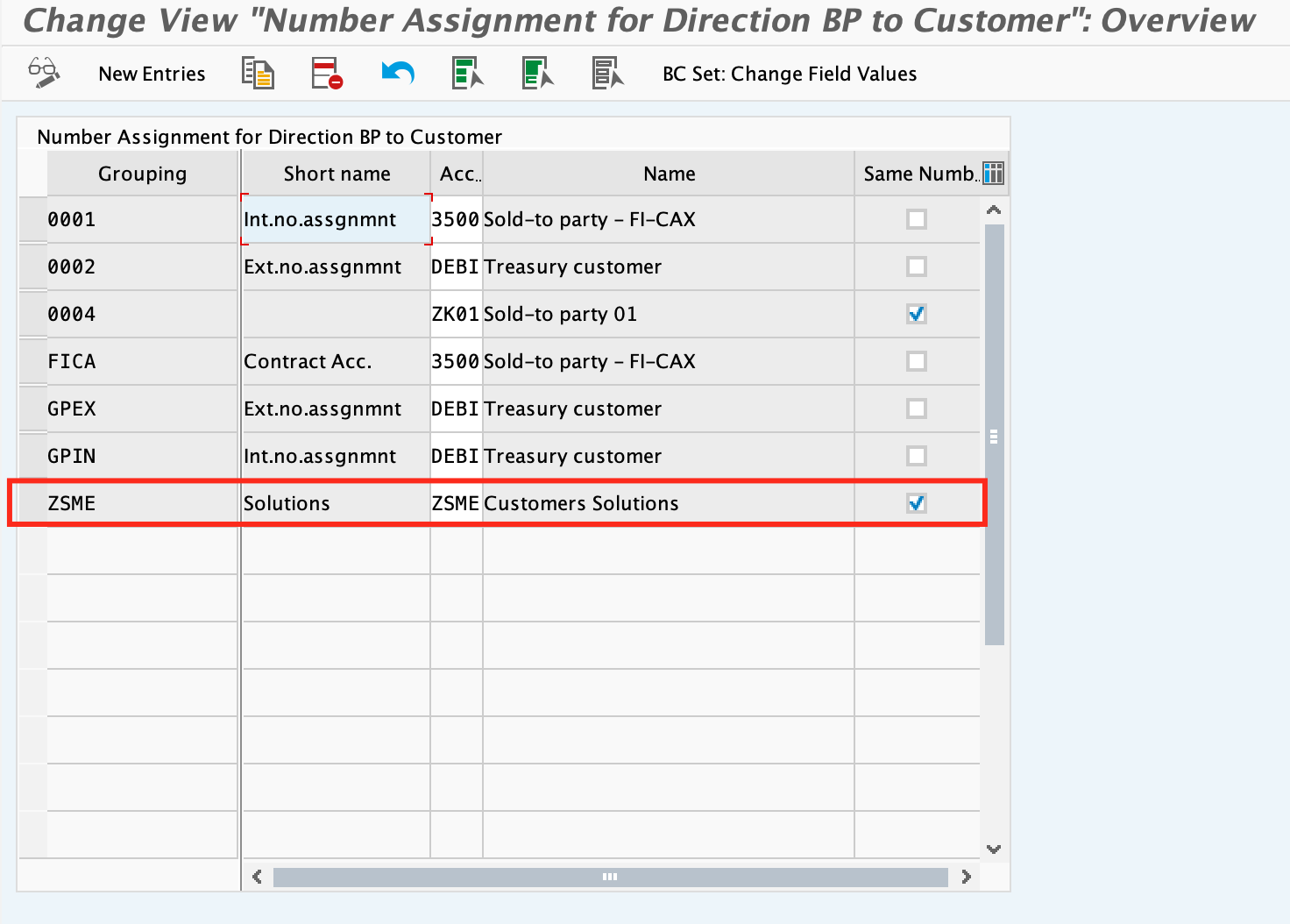 SAP customer and partner group configuration for ZSME