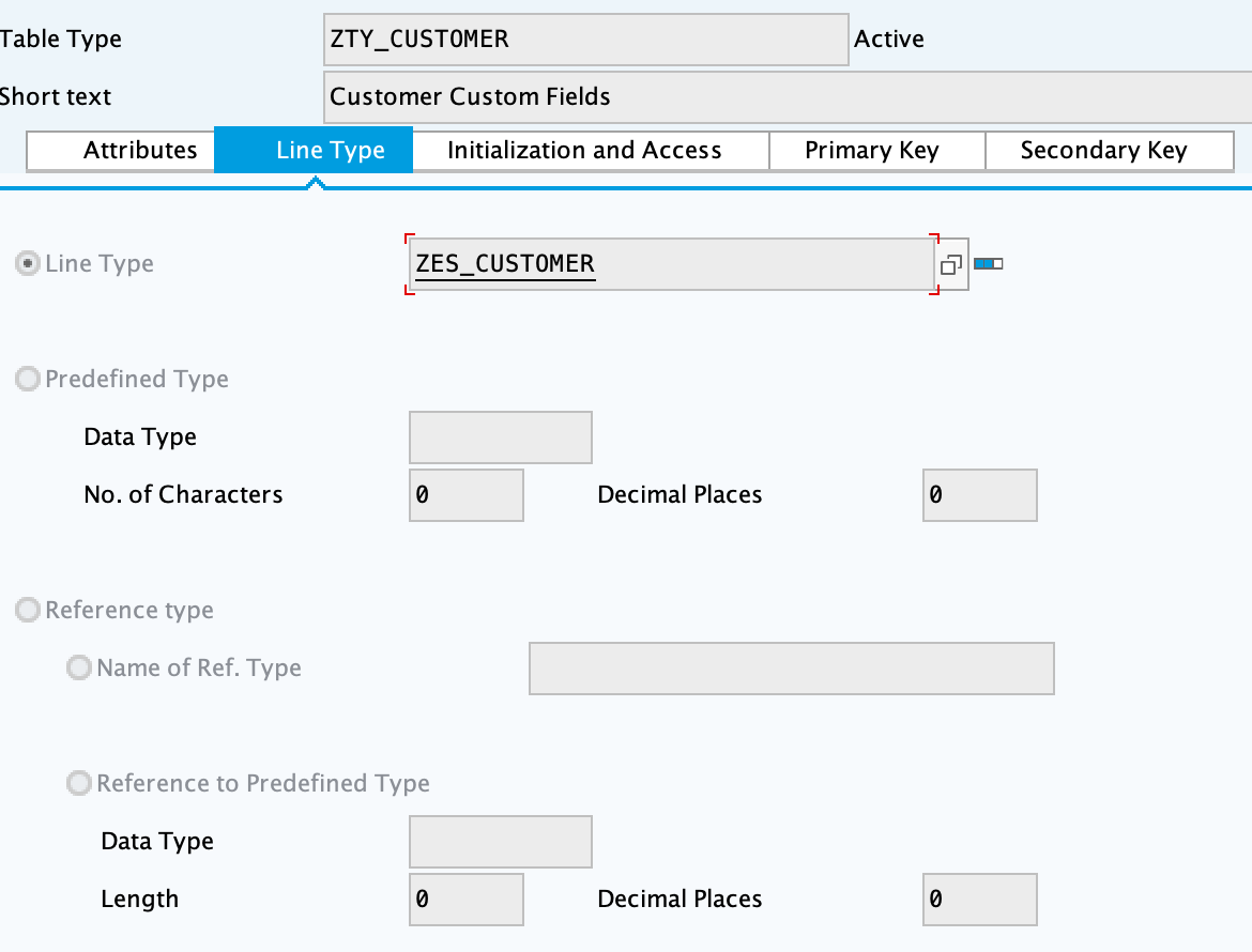 SAP table type definition for ZTY_CUSTOMER