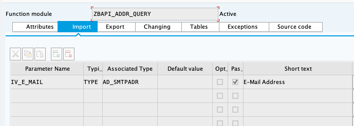 SAP import parameters for ZBAPI_ADDR_QUERY