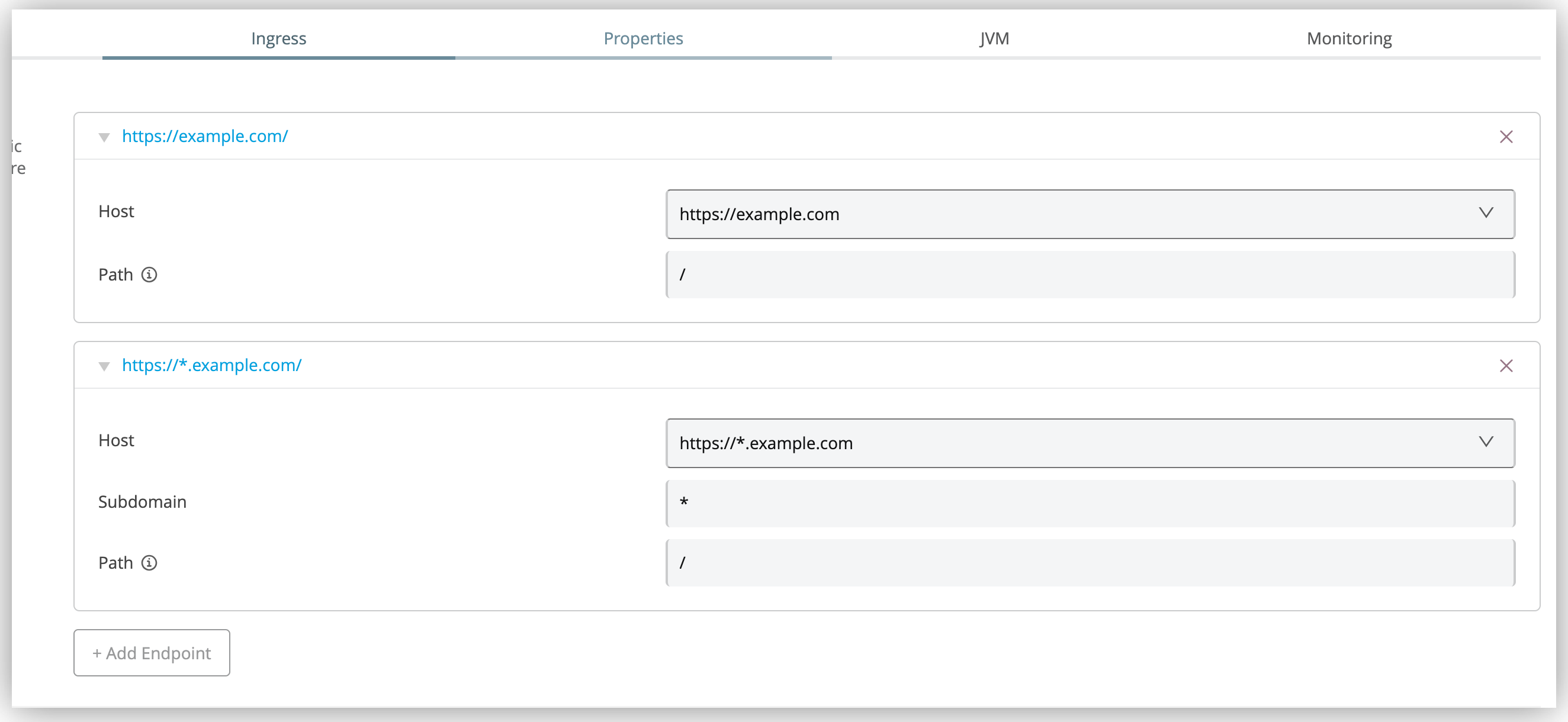 Ingress configuration window in Runtime Manager UI
