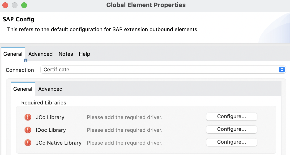 Global element properties window with missing libraries