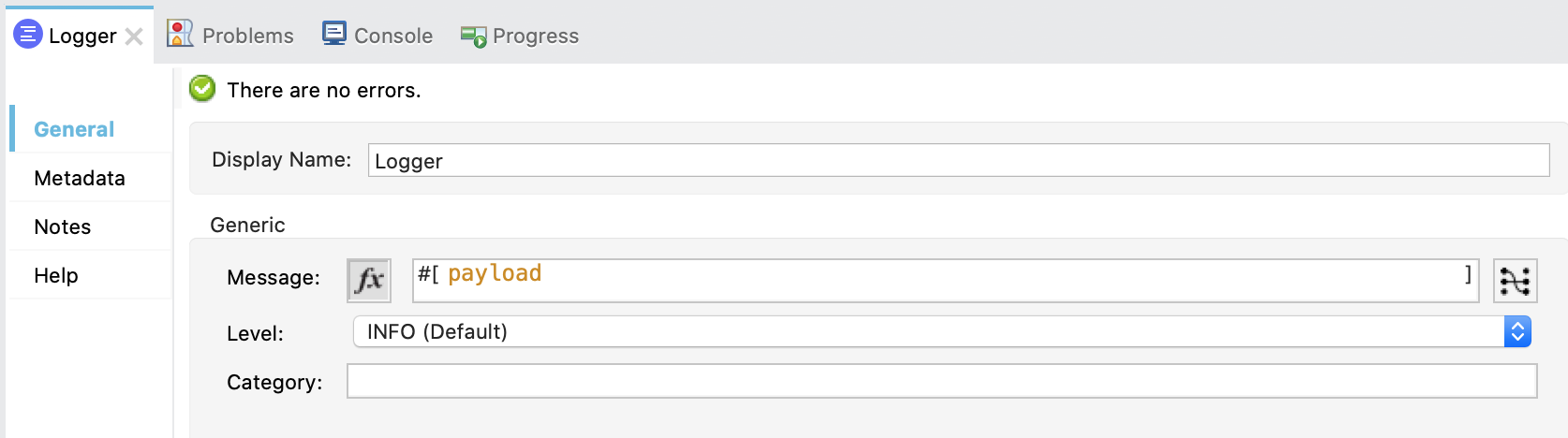 Logger properties window