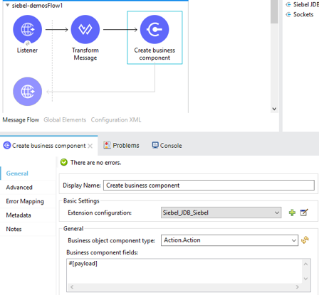 Create business component operation properties window