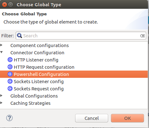 Choose Global Type window with list of configurations