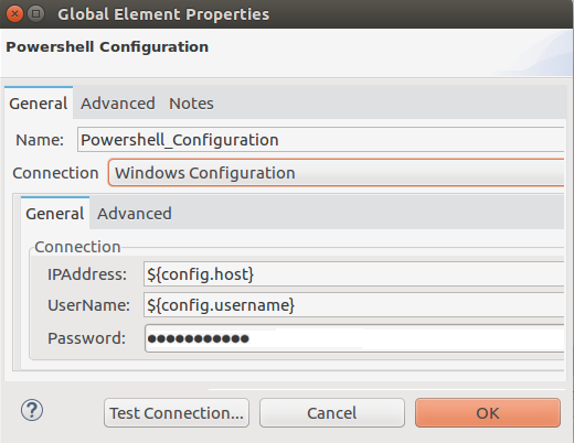 Global element properties window for Windows configuration