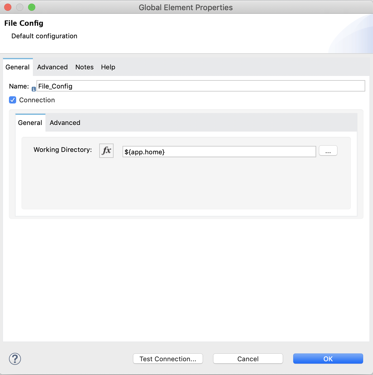 File Read 操作のグローバル要素を設定する [File Config (ファイル設定)] ウィンドウ