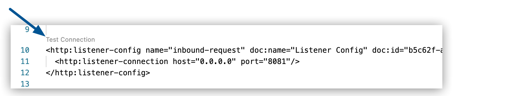 "設定 XML 内の HTTP リスナーの [Test Connection (接続をテスト)