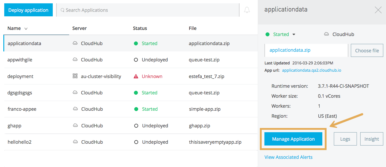 「Manage Application (アプリケーションを管理)」