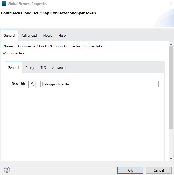 [Commerce Cloud B2C Shop Connector Shopper Token (Commerce Cloud B2C Shop Connector の Shopper トークン)] の [General (一般)] プロパティタブ
