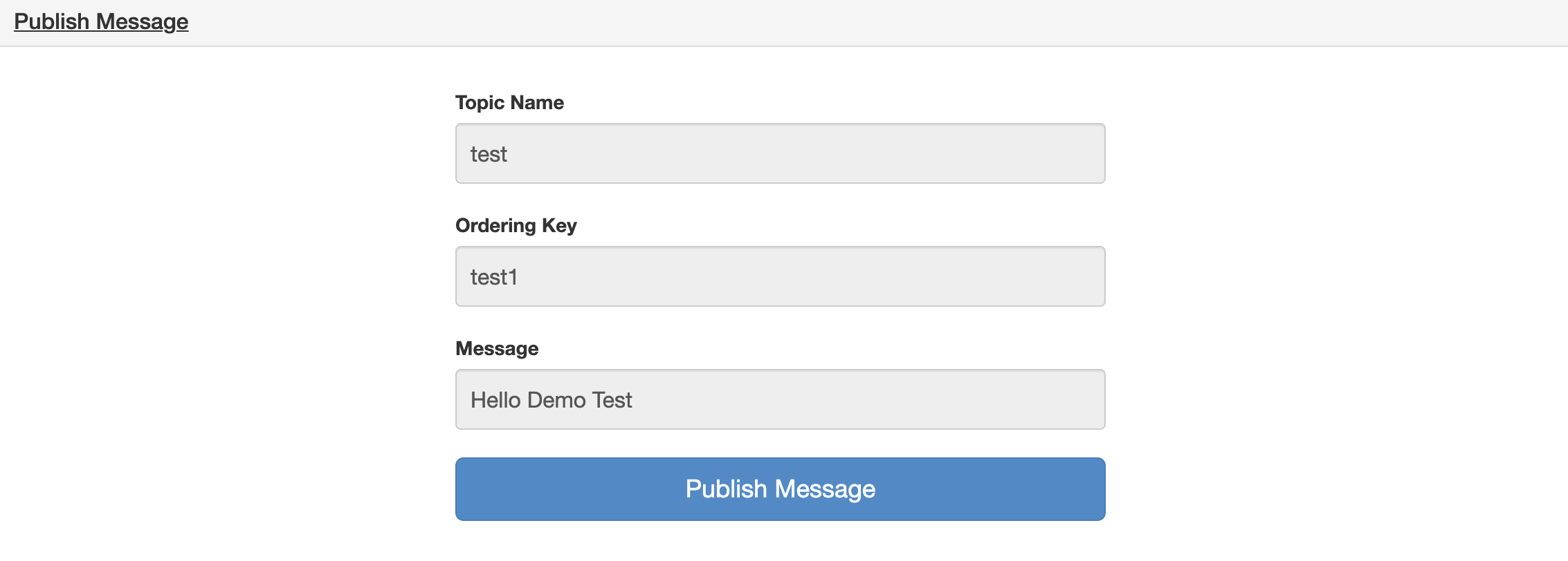 [Publish Message (メッセージをパブリッシュ)] フォーム