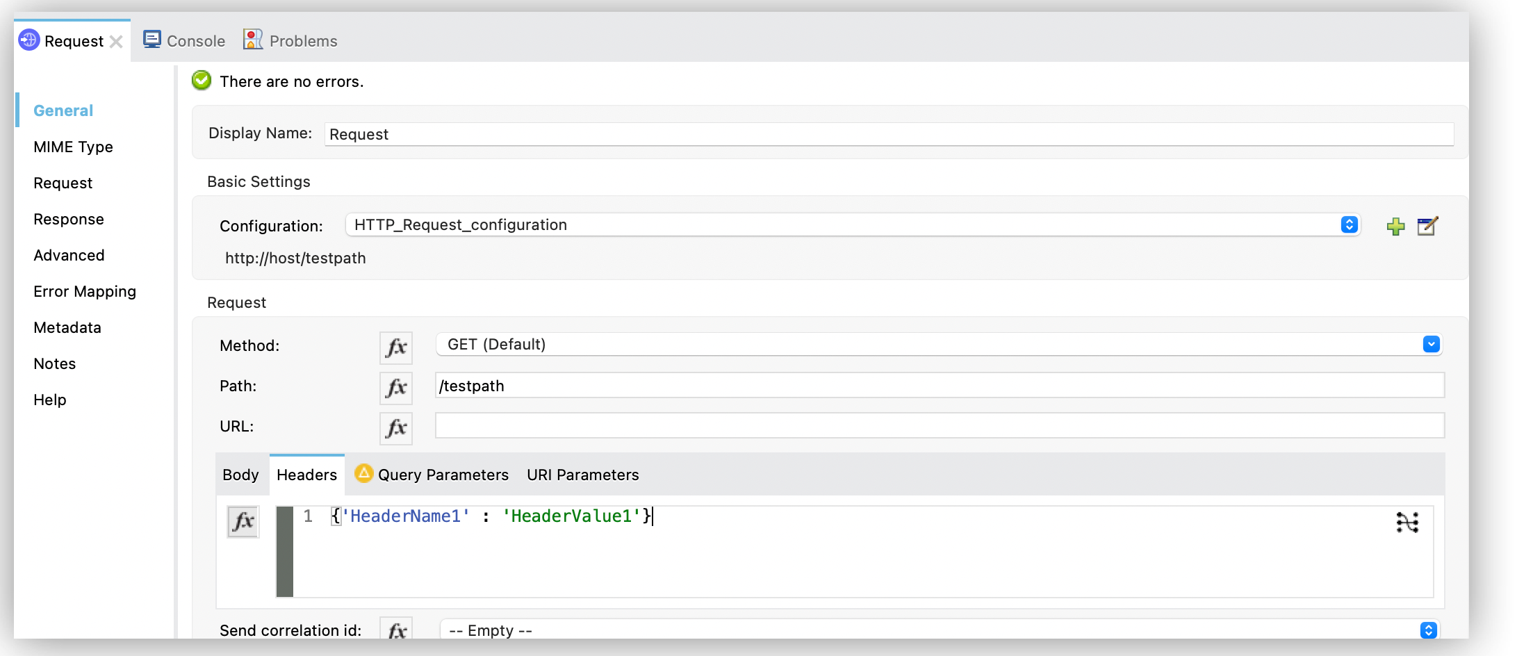 DataWeave 式を使用した HTTP Request 操作レベルのヘッダー設定
