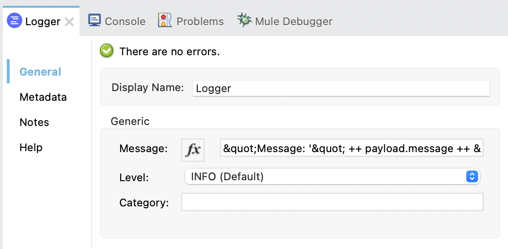 「Logger」 プロパティウィンドウ設定