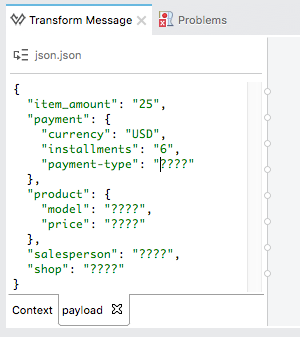 [payload (ペイロード)] タブの JSON スキャフォールディング
