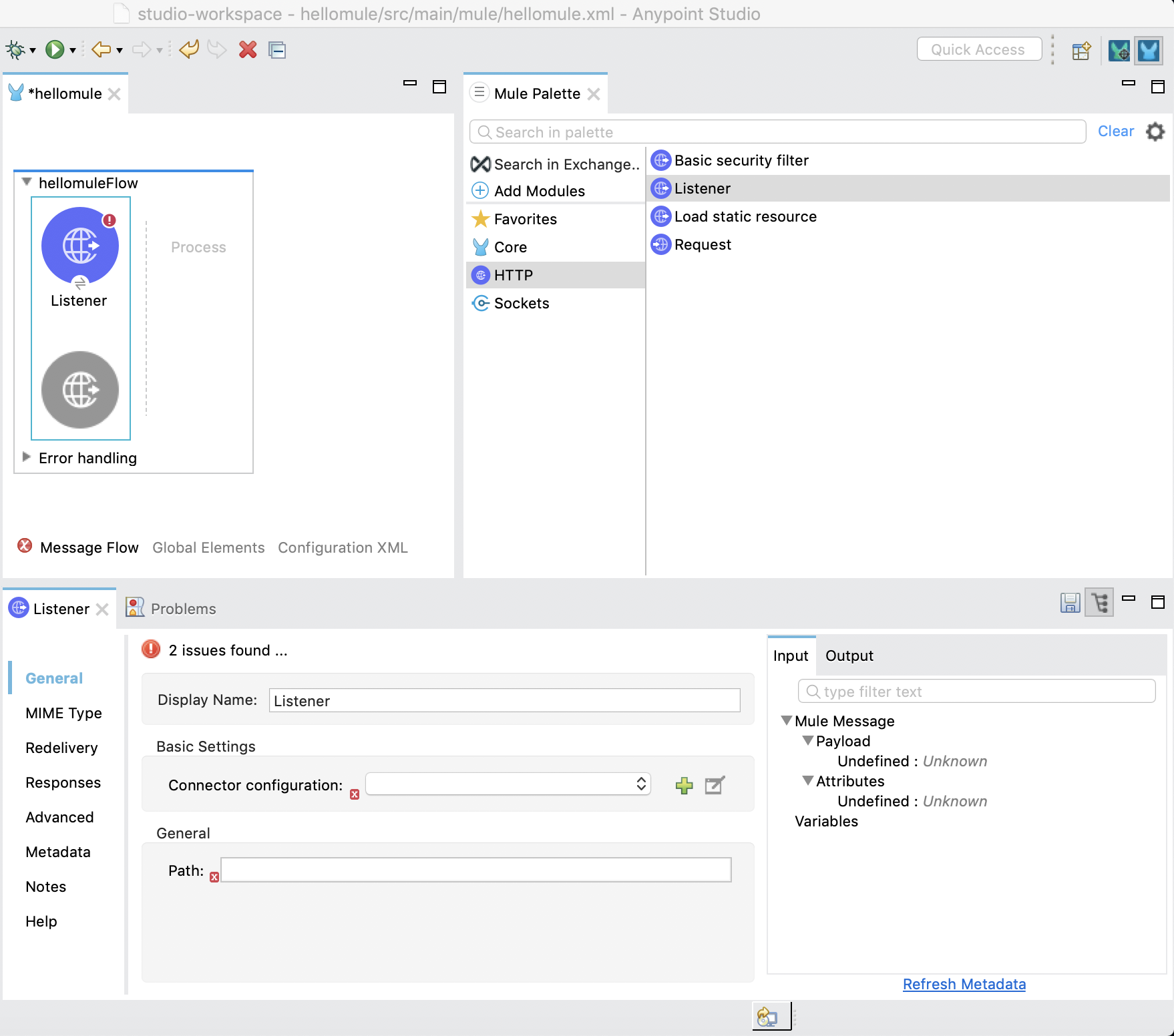Mule アプリケーションの HTTP Listener 設定