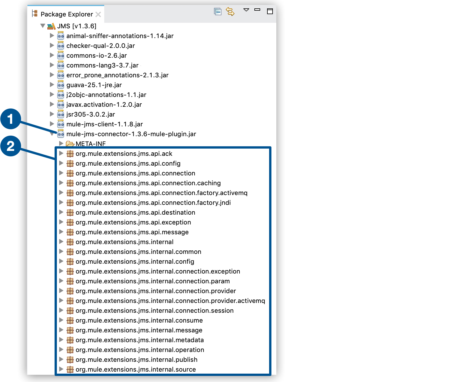 "開発環境のさまざまな Java パッケージおよびライブラリがリストされている [Package Explorer