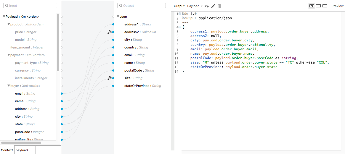 XML から JSON への DataWeave 変換