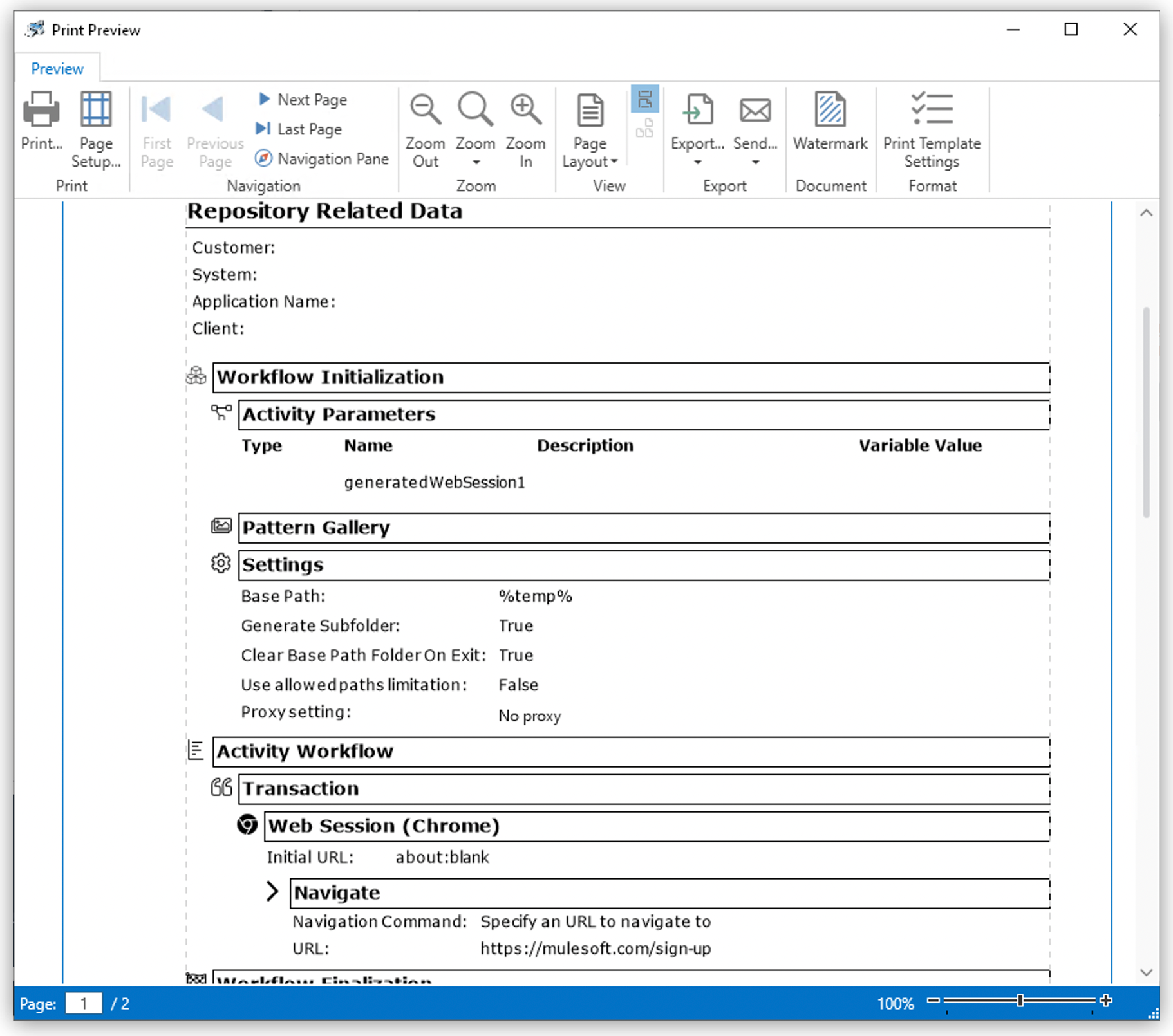 「Print Workflow (ワークフローを印刷)」 プレビュー