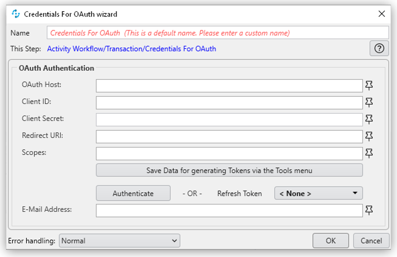 Credentials for OAuth ウィザード