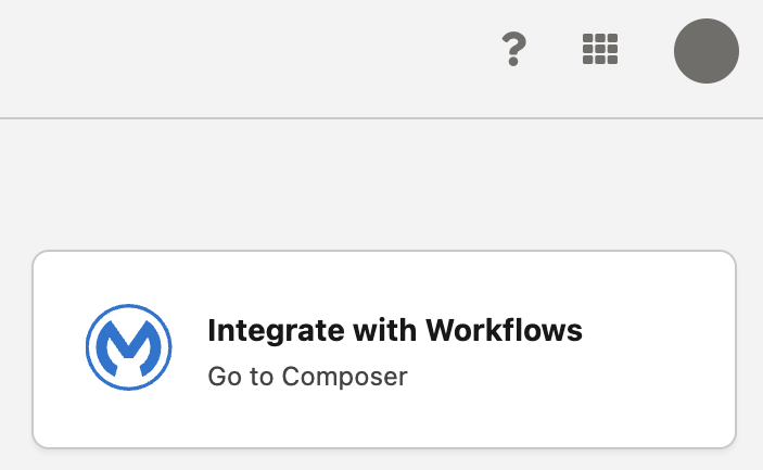 RPA Manager の Home モジュールにある Composer へのクイックリンクパネルのスクリーンショット