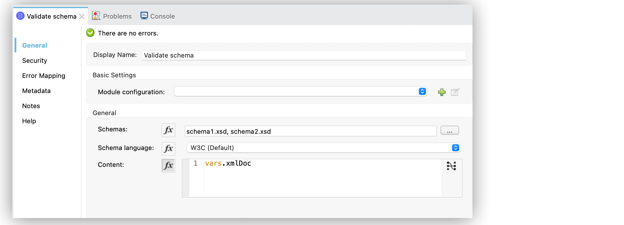 「Content (コンテンツ)」 項目で、検証する XML コンテンツファイルを追加します。