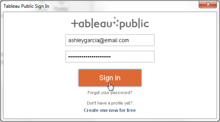 Ein Anmeldebildschirm für Tableau Public.
