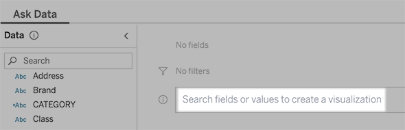 Suchfeld zum Hinzufügen von Feldern oder Werten zu einer Visualisierung.