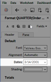 Kopfbereich mit hervorgehobenem Dropdown-Menü zur Datumsformatierung.