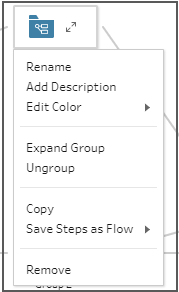 A menu below a selected file folder icon, offering choices to adjust the group.