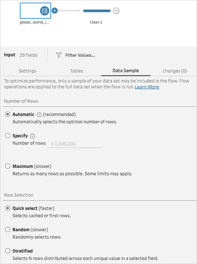 A form for configuring input data and specifying the number of rows to sample.