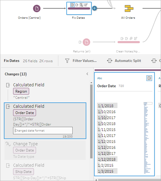 The Changes pane showing an entry highlighted and an open text box where you can type a description.