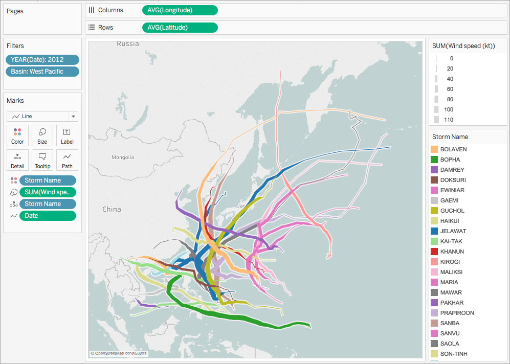 A map of storm paths across East Asia in 2012.